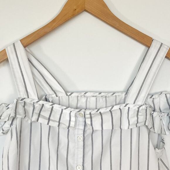 Mango White Black Striped Ruffled Cami Top Tank Blouse - Picture 8 of 11